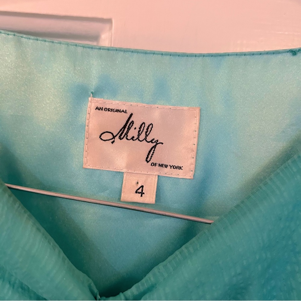 Milly Teal Blue Green Sleeveless Bow Keyhole Mini Cocktail Dress Women’s Size 4 - Picture 8 of 12